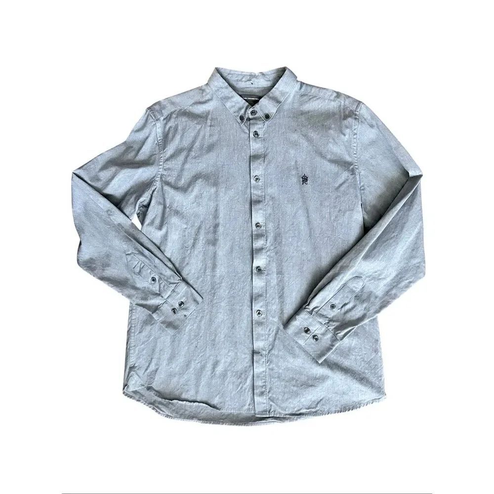 French Connection Men’s Blue Cotton Long Sleeve Button Down Shirt L